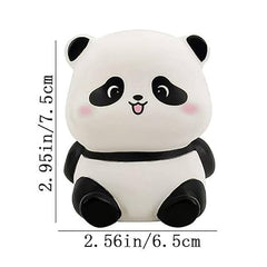 Cute panda plush toy with dimensions on a white background