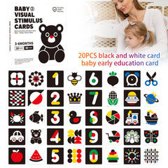 20pcs High Contrast Sensory Flash Cards with 40 Pictures for Babies - 3-6 months
