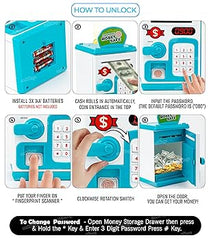 Money Bank for Kids with Fingerprint Sensor and 3-Step Safe Password Protection - 3X AA Battery Not Included