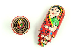 5 IN 1 Wooden Lady Family Nesting Dolls wearing saree -Any 1