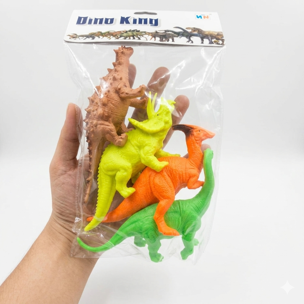 Dino King 4-Pack Realistic Dinosaur Action Figures Set (Triceratops, Brachiosaurus, Ankylosaurus, Parasaurolophus)