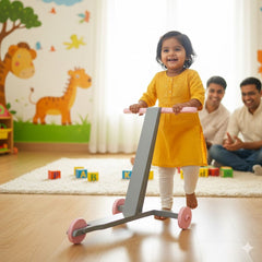 Wooden Walker - Grey pink Combination 4 wheeler push cart (Assembling and Dismantling type)