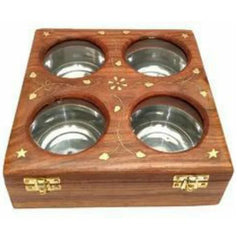 wooden Dry Fruit Storage Gift Box - 4 cups Fiber Top