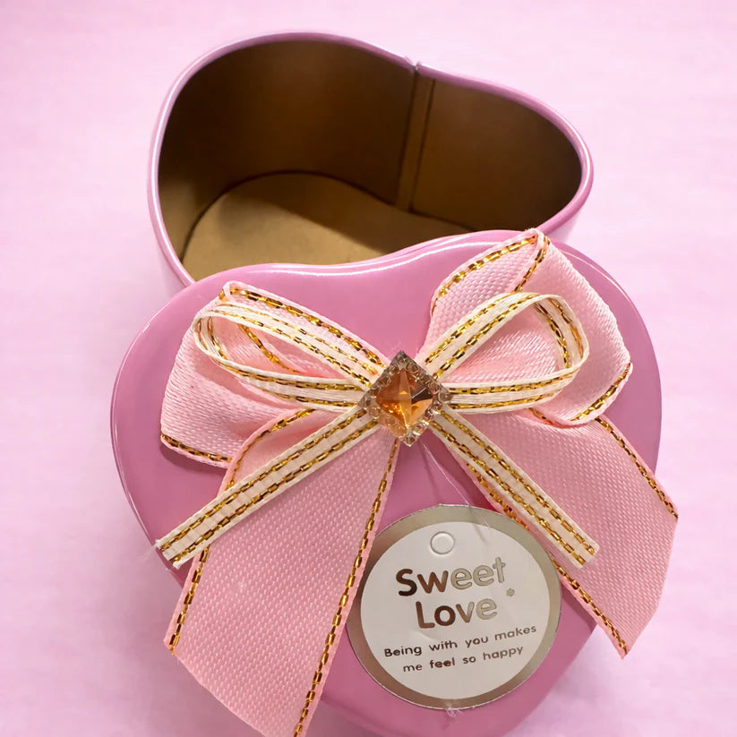 BIG Heart Shape Metal Tin Box- with bow -Any 1 color