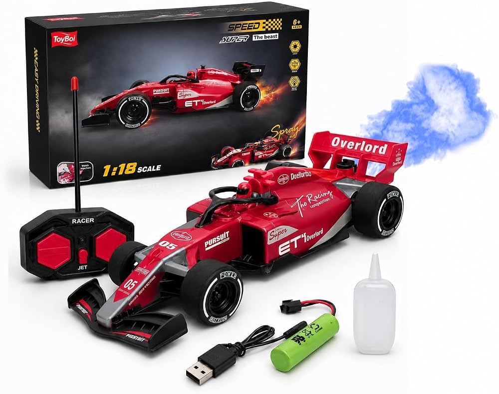 1:18 RC Formula Racing Car for Kids with Turbo Spray Effect, LED Lights, 2.4GHz Remote Control –Any 1