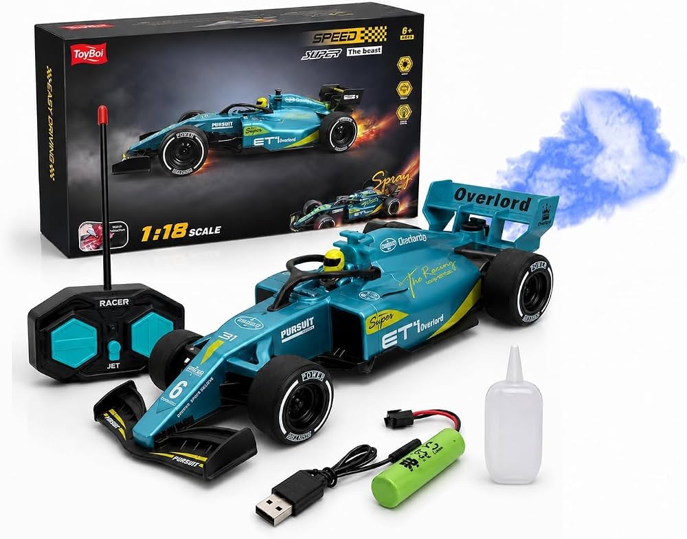 1:18 RC Formula Racing Car for Kids with Turbo Spray Effect, LED Lights, 2.4GHz Remote Control –Any 1