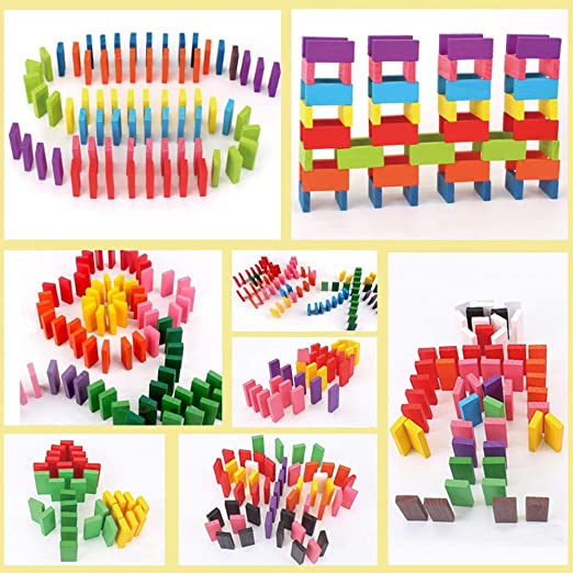 120 PCS Super Domino Blocks, 12 Colors Bulk Wooden Dominoes - Open Ended Building Block Tile