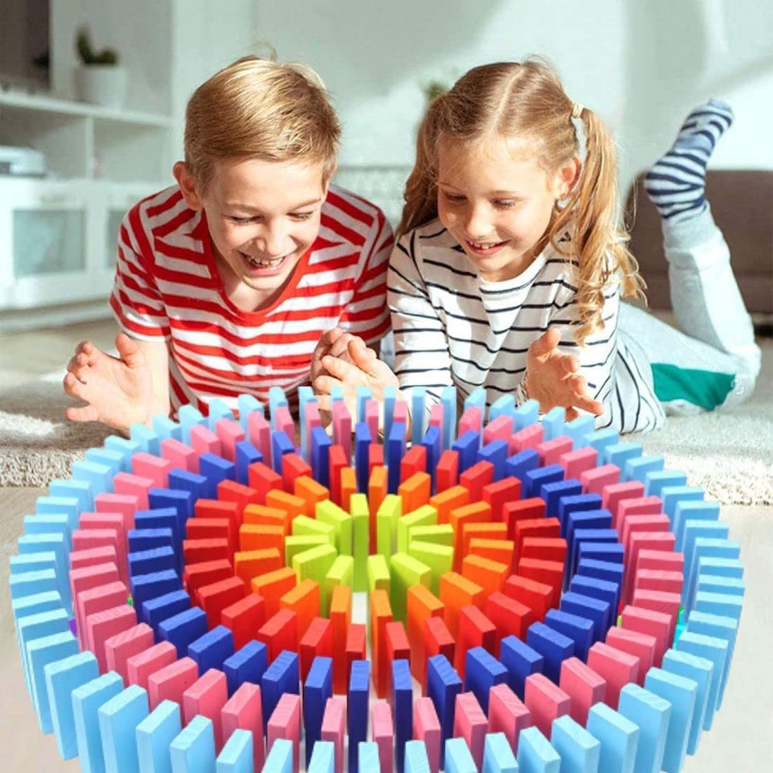 120 PCS Super Domino Blocks, 12 Colors Bulk Wooden Dominoes - Open Ended Building Block Tile