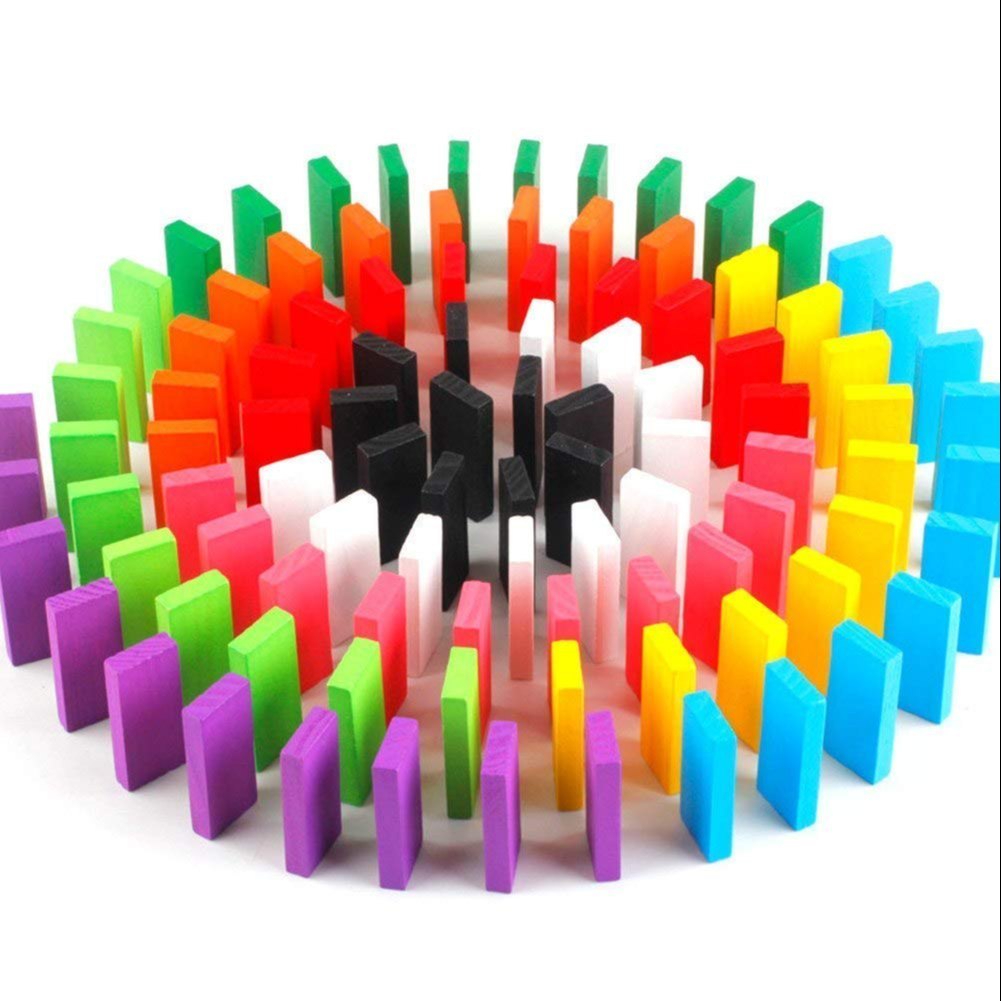 120 PCS Super Domino Blocks, 12 Colors Bulk Wooden Dominoes - Open Ended Building Block Tile
