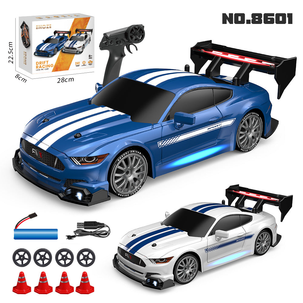 1:24 Scale 4WD Drift RC Car with LED Headlights, Bottom Ambient Lights, Cool Rear Wing, Four-Wheel Drive