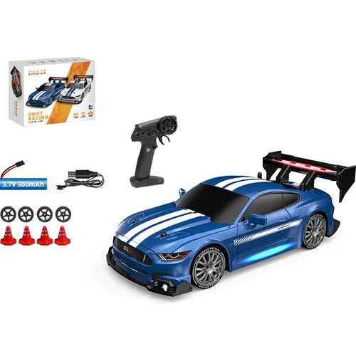 1:24 Scale 4WD Drift RC Car with LED Headlights, Bottom Ambient Lights, Cool Rear Wing, Four-Wheel Drive