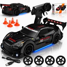 1:24 Scale 4WD Drift RC Car with LED Headlights, Bottom Ambient Lights, Cool Rear Wing, Four-Wheel Drive