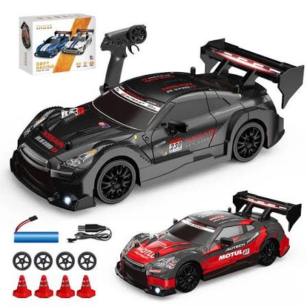 1:24 Scale 4WD Drift RC Car with LED Headlights, Bottom Ambient Lights, Cool Rear Wing, Four-Wheel Drive