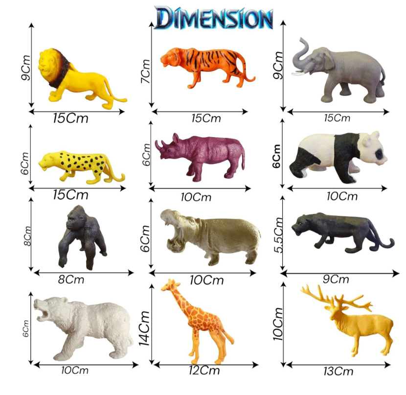 12 Pieces Wildlife Animal Set for Kids - Big Multicolor