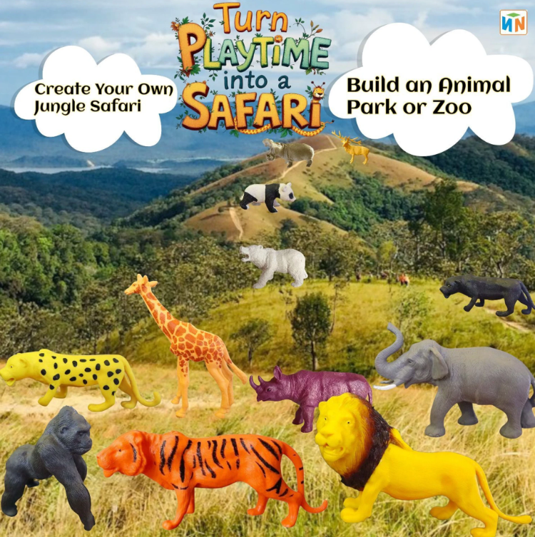 12 Pieces Wildlife Animal Set for Kids - Big Multicolor