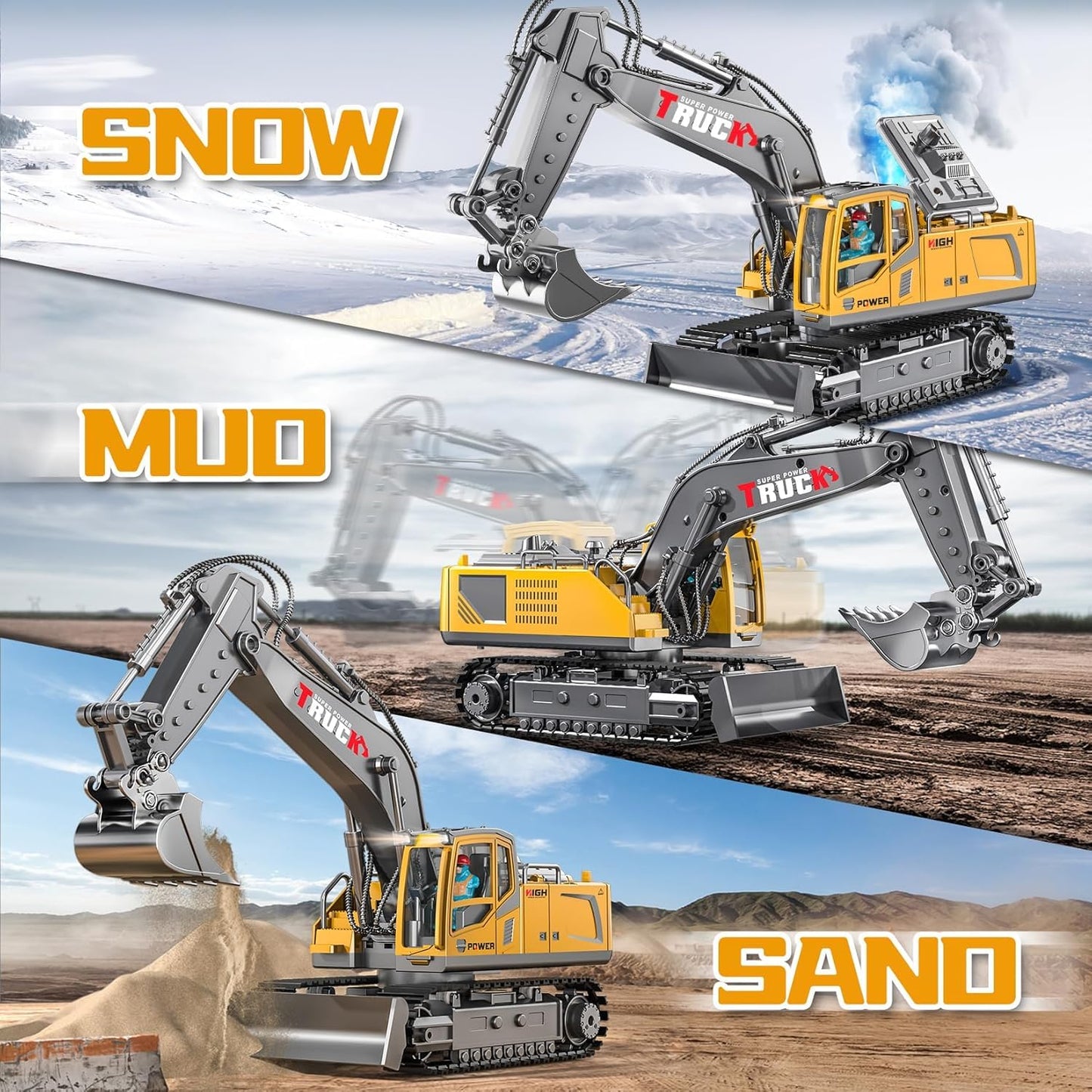 13 Channel Rc Excavator Truck Toys Metal Shovel, 1/18 Remote Control Construction Vehicles Tractor, 2.4Ghz