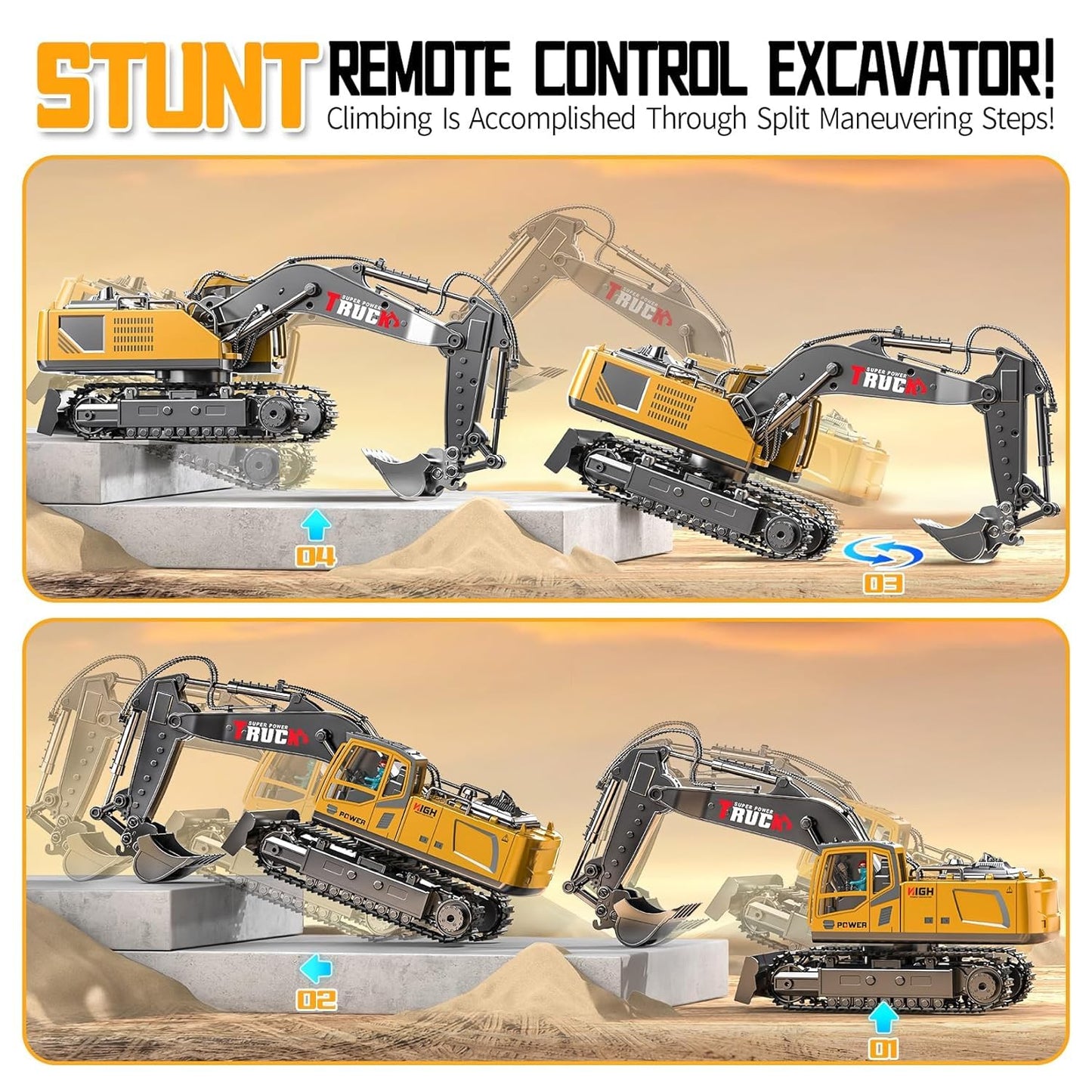 13 Channel Rc Excavator Truck Toys Metal Shovel, 1/18 Remote Control Construction Vehicles Tractor, 2.4Ghz