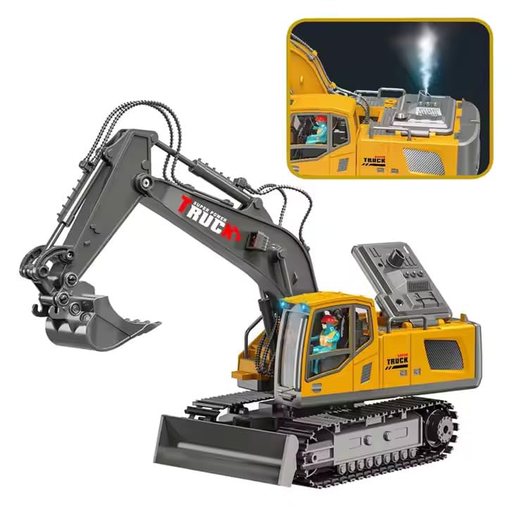 13 Channel Rc Excavator Truck Toys Metal Shovel, 1/18 Remote Control Construction Vehicles Tractor, 2.4Ghz