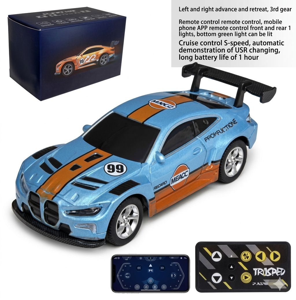 1:64 Mini RC Car Dual Mode 2.4G Dritf Racing Alloy Remote Control Car -Mobile App Control-Any 1