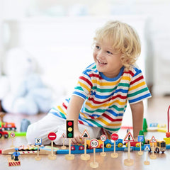 16 Pieces Wooden Traffic Road Signs Educational Toys Kids Pretend Play Toys