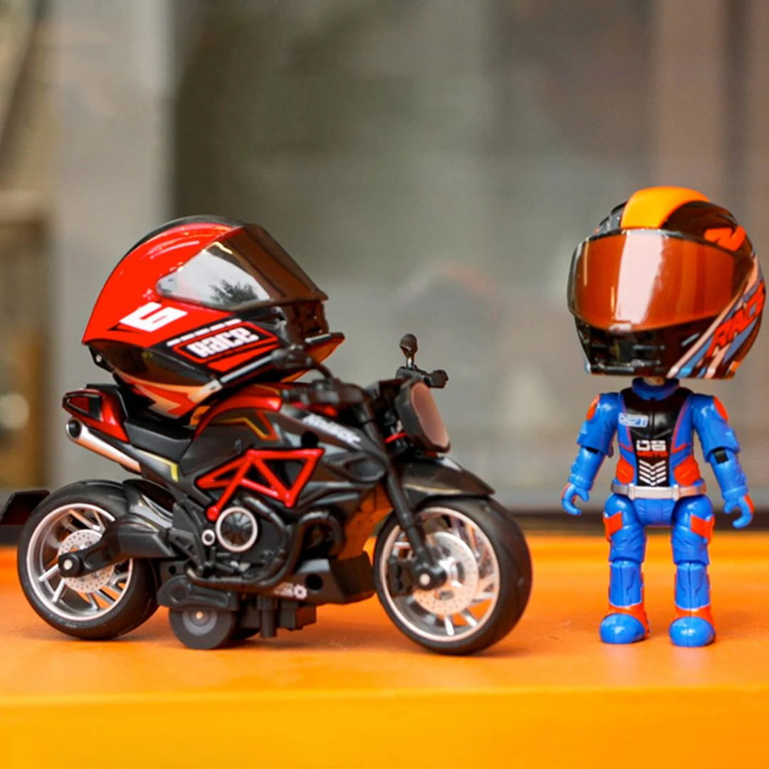 2-in-1 Transforming Helmet Toy | Die-Cast Metal Racer Mini Figure | Motorcycle Action Collectible (Helmet Rider) (Without Bike)-Any 1