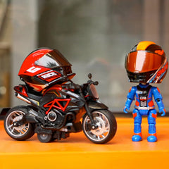 2-in-1 Transforming Helmet Toy | Die-Cast Metal Racer Mini Figure | Motorcycle Action Collectible (Helmet Rider) (Without Bike)-Any 1