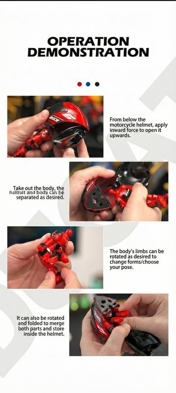 2-in-1 Transforming Helmet Toy | Die-Cast Metal Racer Mini Figure | Motorcycle Action Collectible (Helmet Rider) (Without Bike)-Any 1