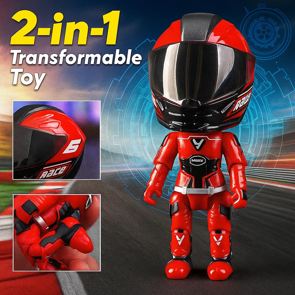 2-in-1 Transforming Helmet Toy | Die-Cast Metal Racer Mini Figure | Motorcycle Action Collectible (Helmet Rider) (Without Bike)-Any 1