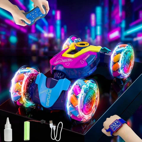 2.4Ghz Remote Control Torsion Stunt Car | 360° Rotation RC Car with Spray, LED Lights & Music