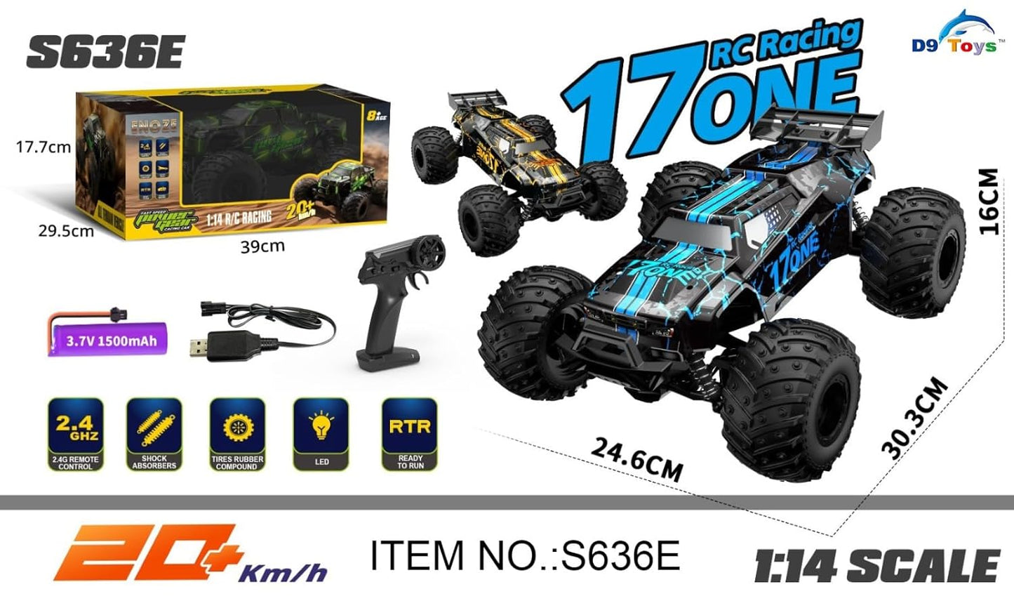 20+ mph High Speed Glowing RC Car with Body Lights & Headlights Supersonic Hobby Rc Car, Remote Control Off-Road Truck, Rc Trucks with Rechargeable Batteries
