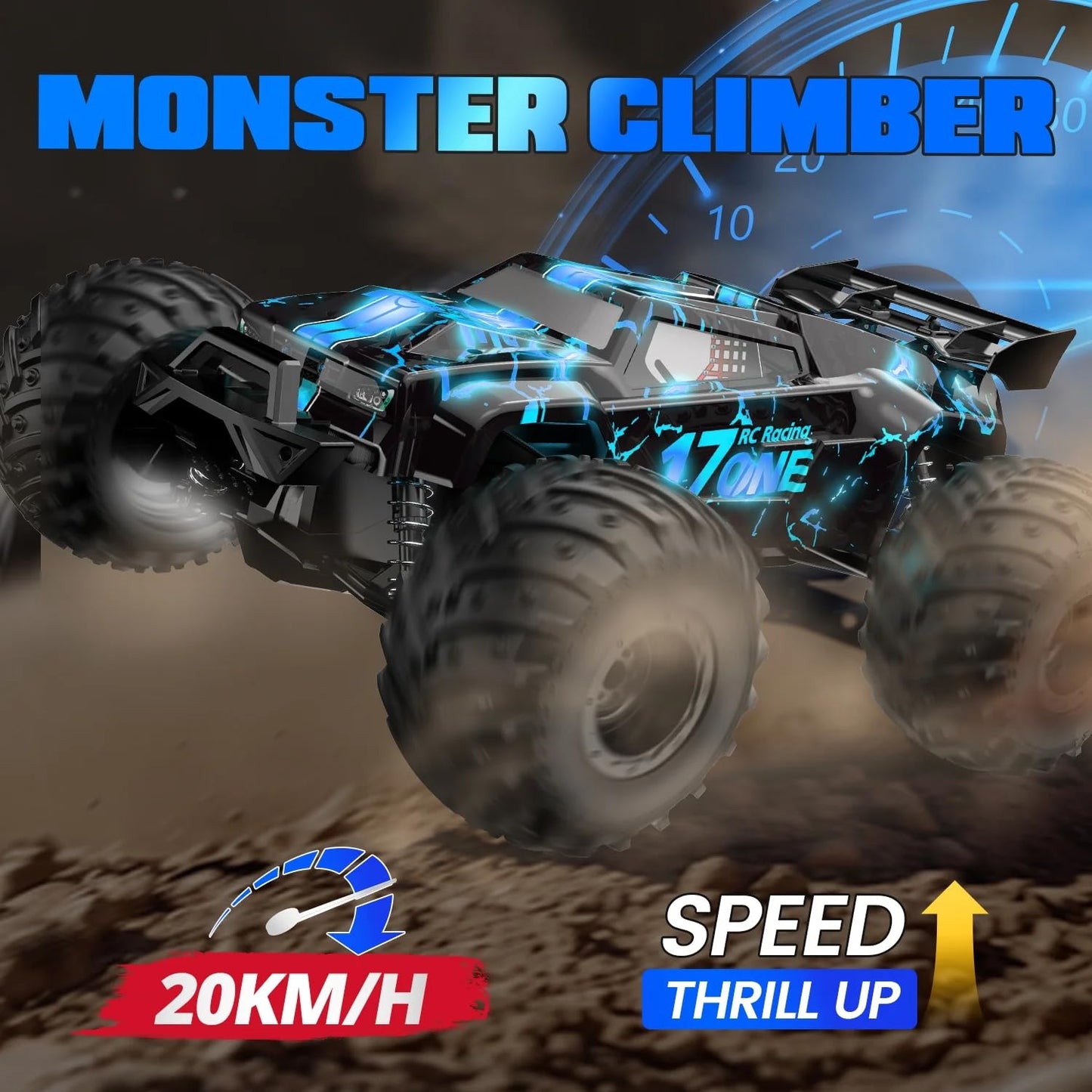 20+ mph High Speed Glowing RC Car with Body Lights & Headlights Supersonic Hobby Rc Car, Remote Control Off-Road Truck, Rc Trucks with Rechargeable Batteries
