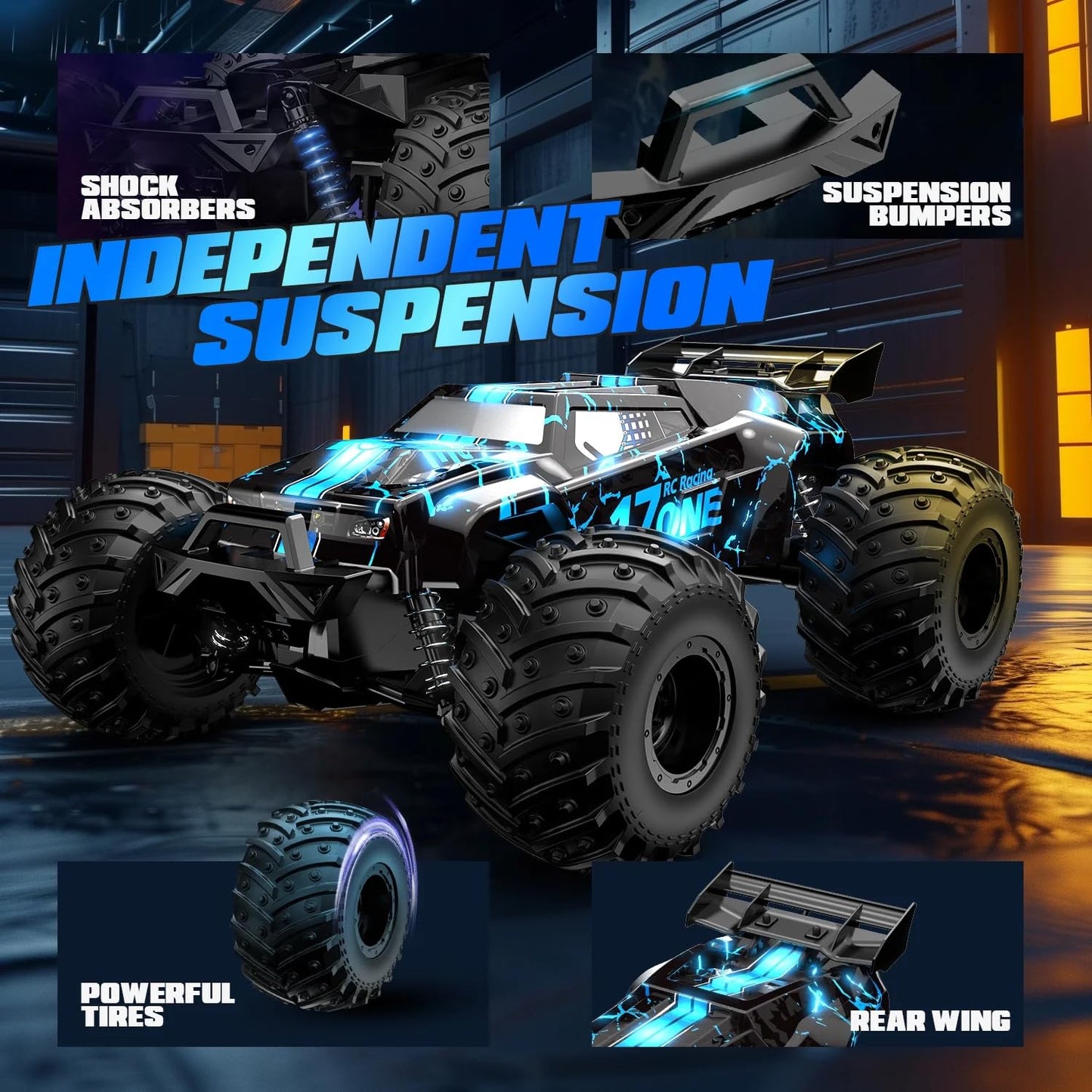 20+ mph High Speed Glowing RC Car with Body Lights & Headlights Supersonic Hobby Rc Car, Remote Control Off-Road Truck, Rc Trucks with Rechargeable Batteries