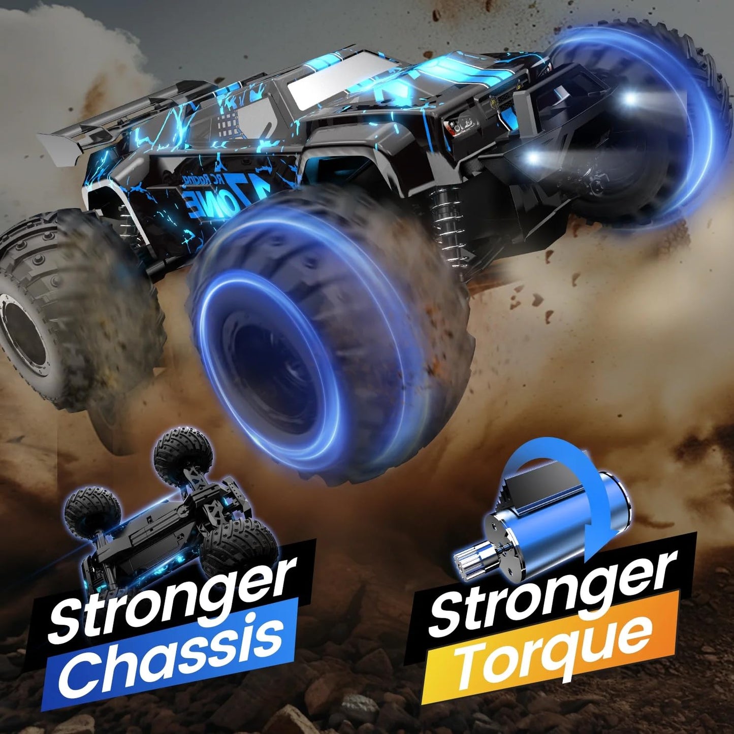 20+ mph High Speed Glowing RC Car with Body Lights & Headlights Supersonic Hobby Rc Car, Remote Control Off-Road Truck, Rc Trucks with Rechargeable Batteries