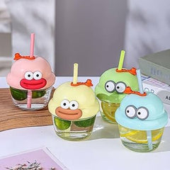 210ml Cute Cartoon Drinking Glass Straw Cup for Kids - Any 1 Random