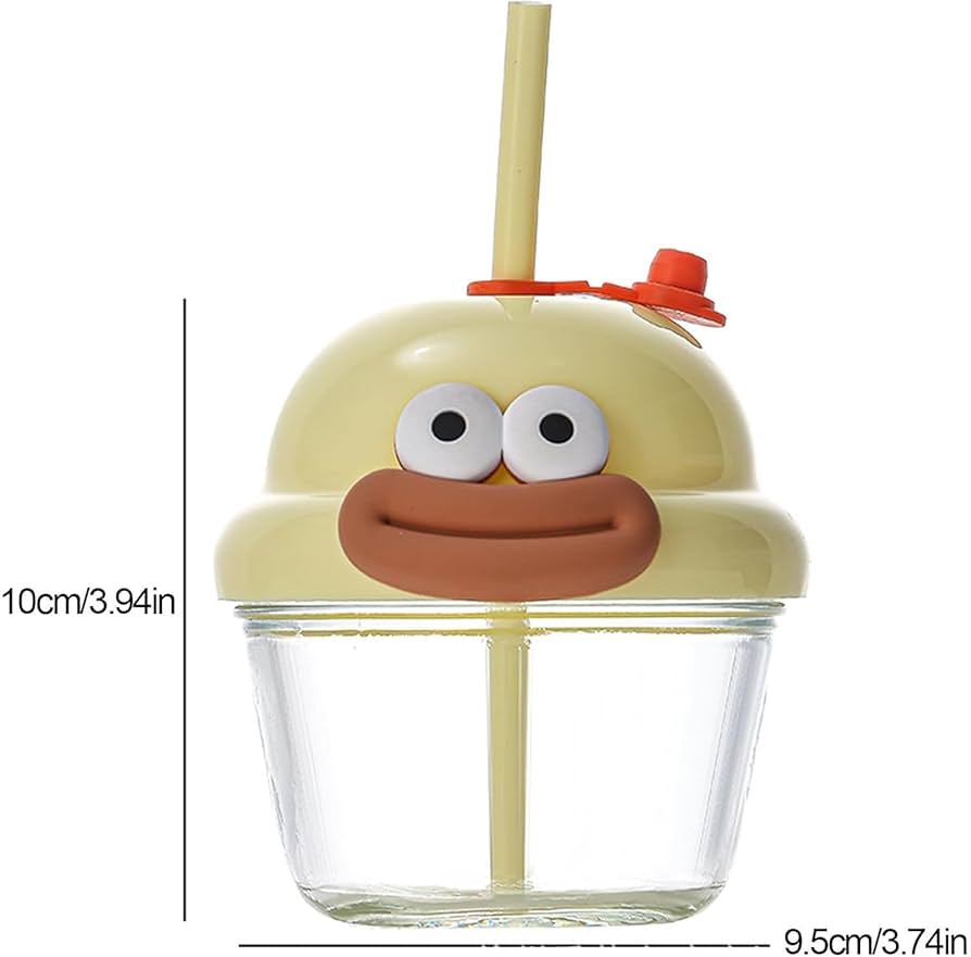 210ml Cute Cartoon Drinking Glass Straw Cup for Kids - Any 1 Random