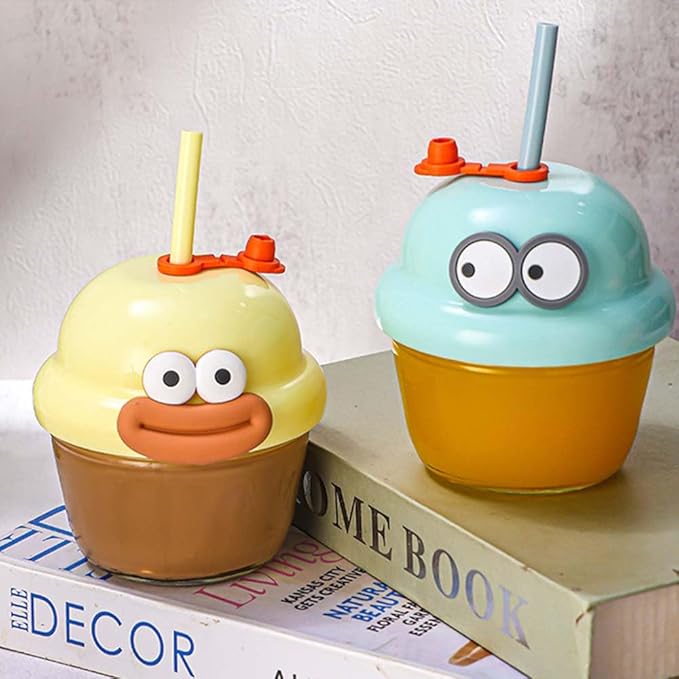 210ml Cute Cartoon Drinking Glass Straw Cup for Kids - Any 1 Random
