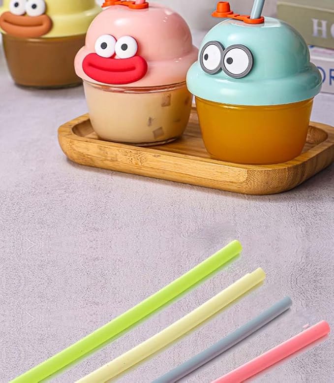 210ml Cute Cartoon Drinking Glass Straw Cup for Kids - Any 1 Random