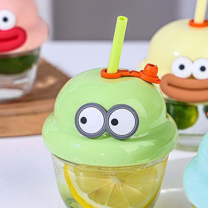 210ml Cute Cartoon Drinking Glass Straw Cup for Kids - Any 1 Random