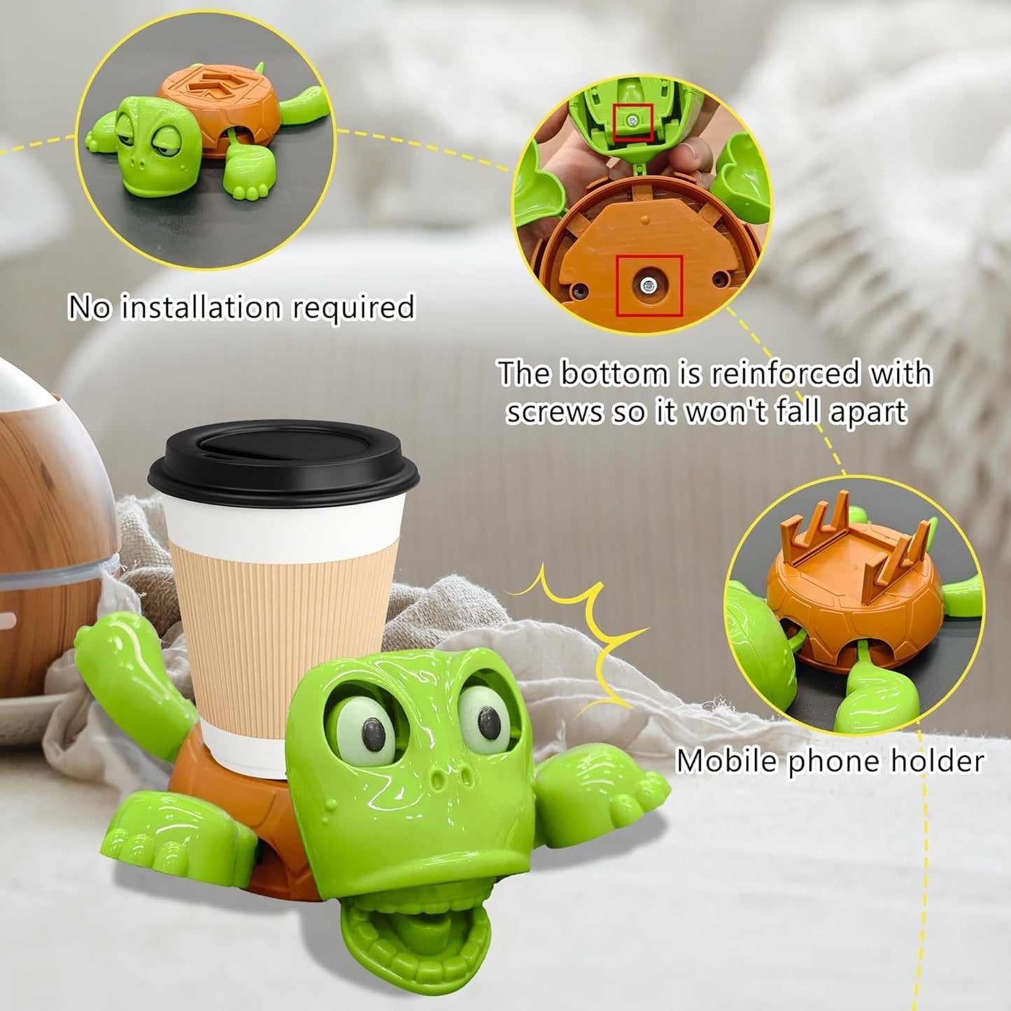 2 in 1 Funny Sleepy Turtle mobile holder cup stand Tortoise
