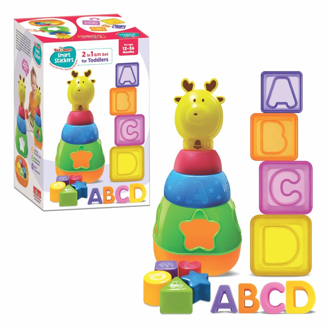 2 in 1 Gift set For Toddlers - Stacking and Shape Sorting Alphabet Cubes