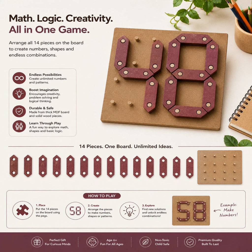 Wooden Digital Number Puzzle Board - 2 Digit