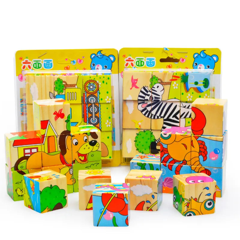 3*3 wooden 6 side puzzle - 6 different puzzles in 1 pack