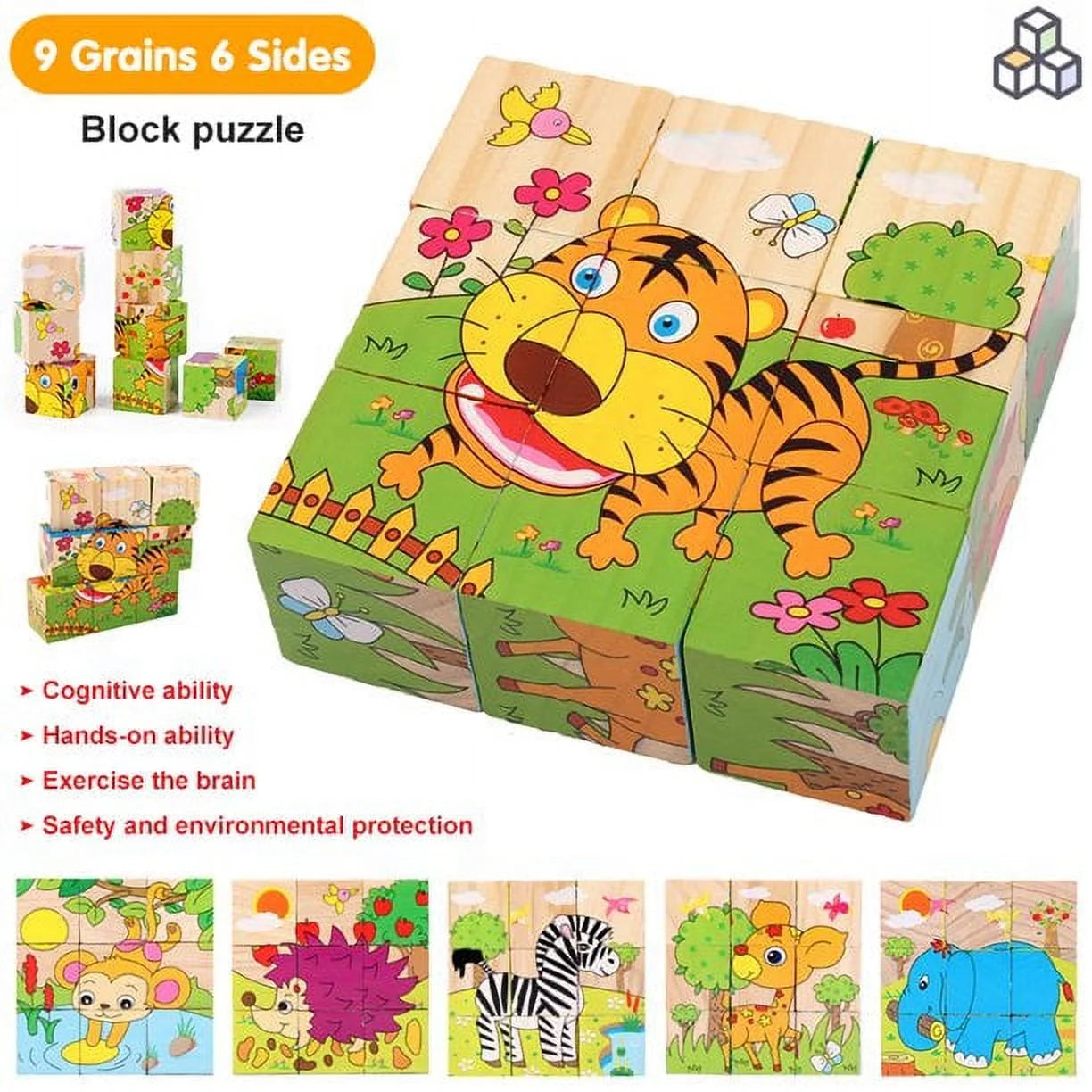 3*3 wooden 6 side puzzle - 6 different puzzles in 1 pack