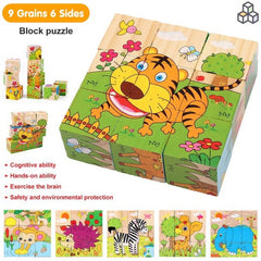 3*3 wooden 6 side puzzle - 6 different puzzles in 1 pack