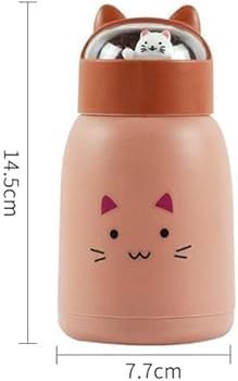 350 ml Cute glass water bottles, cat face shape- silicone protective cover with 3D -Ear shapped lid