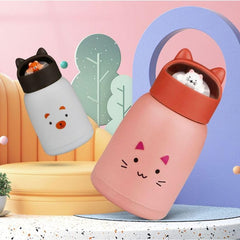 350 ml Cute glass water bottles, cat face shape- silicone protective cover with 3D -Ear shapped lid