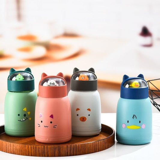 350 ml Cute glass water bottles, cat face shape- silicone protective cover with 3D -Ear shapped lid