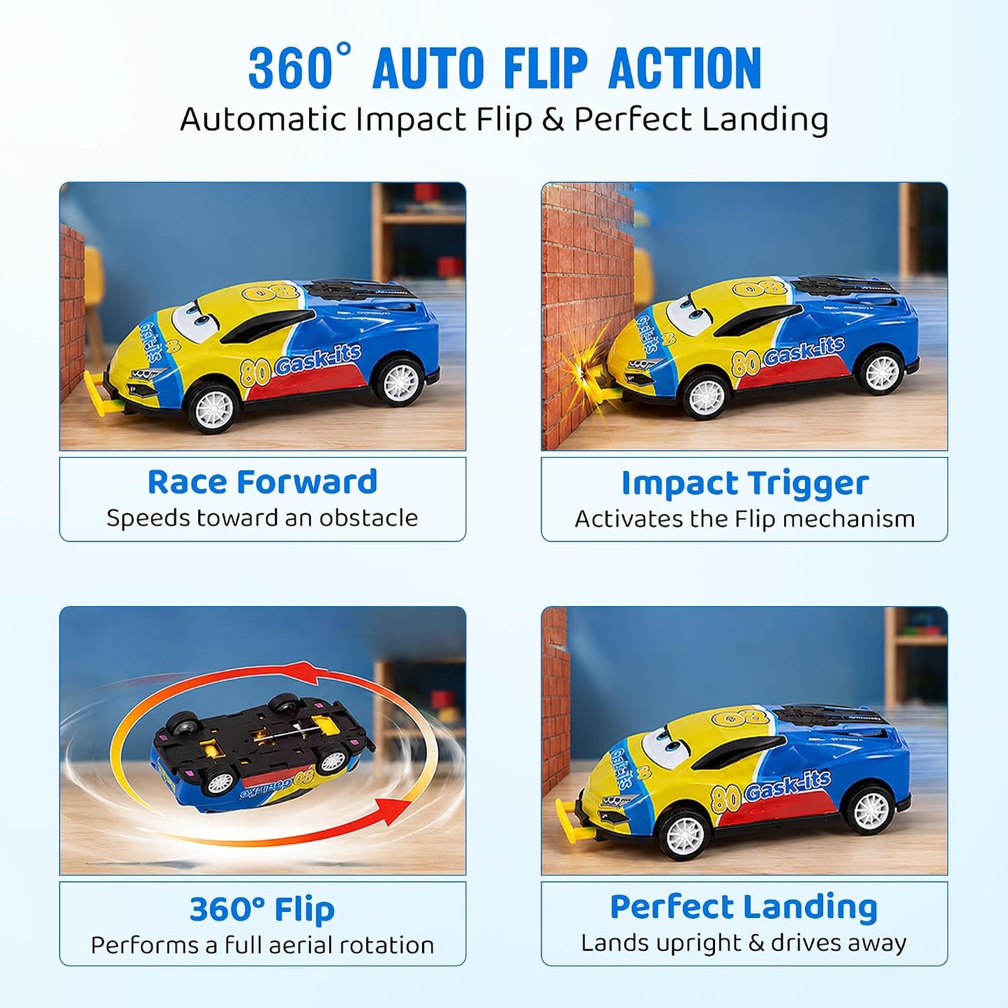 360° Flip Racer Toy Car | Crash, Flip & Land Stunt Toy | Pull Back Action Racing Vehicle | Car Race Game for Kids