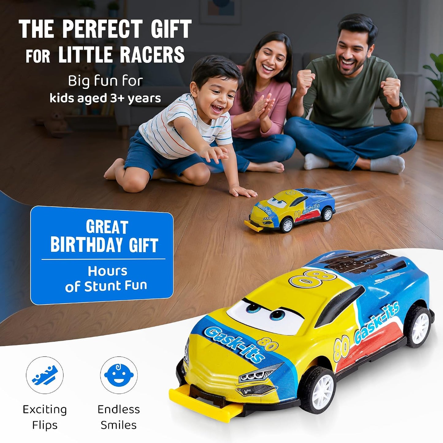 360° Flip Racer Toy Car | Crash, Flip & Land Stunt Toy | Pull Back Action Racing Vehicle | Car Race Game for Kids