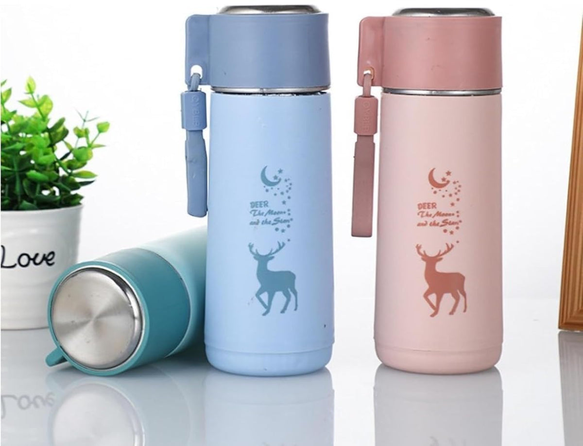 380ml Eco-Friendly Glass Water Bottle with Deer Moon and Stars Print